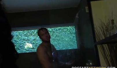 Busty black teen Jenna Foxx swallows a huge white cock before being impaled deep