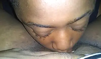 Kinky thick black chick enjoys receiving a long and sloppy oral by a horny ebony