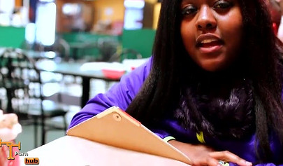 Cute and chubby black chick uses vibrator on her cunt before riding a stiff shaft