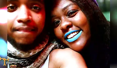 Cute and chubby black chick uses vibrator on her cunt before riding a stiff shaft