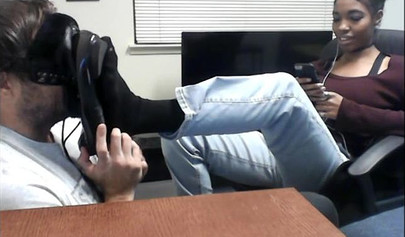 Cute and skinny college ebony chick teases her man with her petite and sexy soles