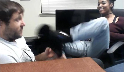 Cute and skinny college ebony chick teases her man with her petite and sexy soles