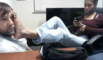 Cute and skinny college ebony chick teases her man with her petite and sexy soles