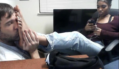 Cute and skinny college ebony chick teases her man with her petite and sexy soles