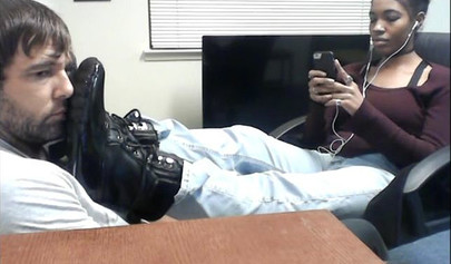 Cute and skinny college ebony chick teases her man with her petite and sexy soles