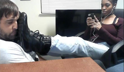 Cute and skinny college ebony chick teases her man with her petite and sexy soles