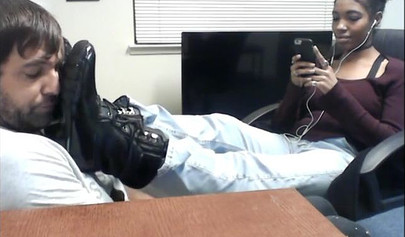 Cute and skinny college ebony chick teases her man with her petite and sexy soles