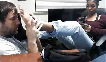 Cute and skinny college ebony chick teases her man with her petite and sexy soles