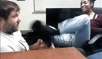 Cute and skinny college ebony chick teases her man with her petite and sexy soles