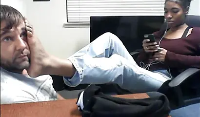 Cute and skinny college ebony chick teases her man with her petite and sexy soles