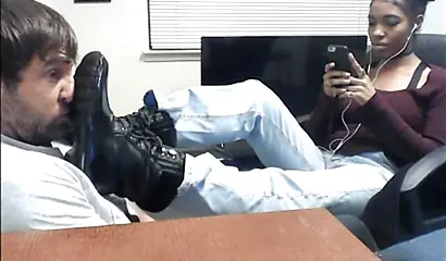 Cute and skinny college ebony chick teases her man with her petite and sexy soles