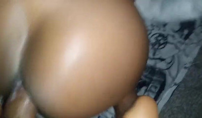 Kinky ebony amateur teases a fat meat with her mouth and feet before fucking it