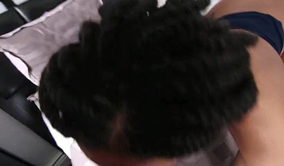 Gorgeous ebony babe with an amazing body chokes on a stiff shaft and gets pounded