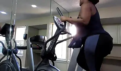 Thick black babe with big curves and massive ass works out then showers and fucks