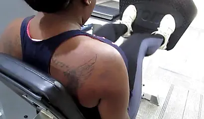 Thick black babe with big curves and massive ass works out then showers and fucks