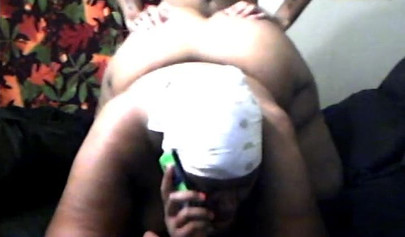 Thick black amateur girl talks on the phone while being rammed hard doggy style