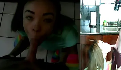 Young and petite black girl sucks a hard white dick before being pounded rough