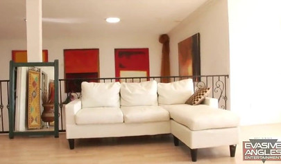 Curvy ebony with big tits and round ass chokes on a big black cock before fucking