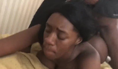 Horny black babe makes a robber lick her dripping cunt before fucking her hard