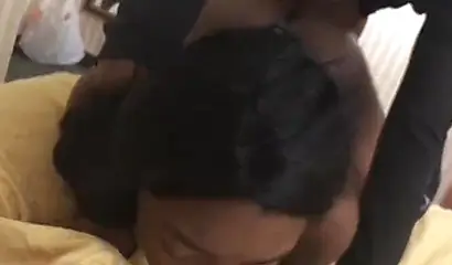 Horny black babe makes a robber lick her dripping cunt before fucking her hard