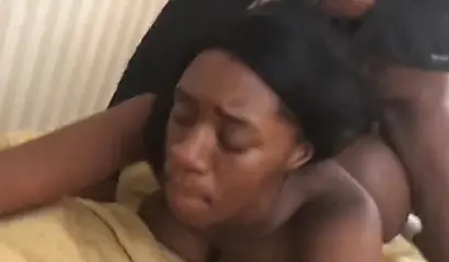 Horny black babe makes a robber lick her dripping cunt before fucking her hard