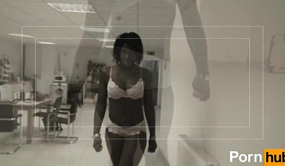 Naughty ebony slut double penetrated by hard white rods and sprayed with thick cum