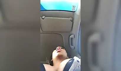 Glamorous black amateur flashes her perky tits with cute nipples while driving