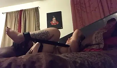 Chubby ebony MILF with monster curves tied up to be fucked and sprayed with cum