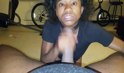 Lusty ebony amateur chick sucks on a massive black rod and rides it balls deep