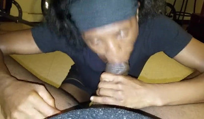 Lusty ebony amateur chick sucks on a massive black rod and rides it balls deep