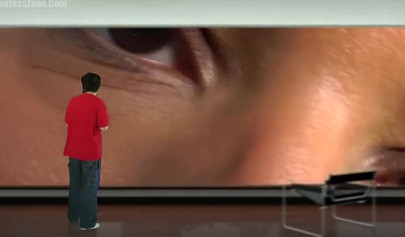 Super hot and sexy ebony giantess walks around a small city showing her attributes