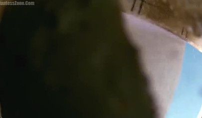 Super hot and sexy ebony giantess walks around a small city showing her attributes