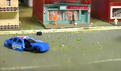 Super hot and sexy ebony giantess walks around a small city showing her attributes