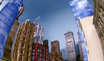 Super hot and sexy ebony giantess walks around a small city showing her attributes