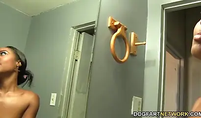 Young black chick Chanell Heart slobbers on and fucks a big dick in a gloryhole