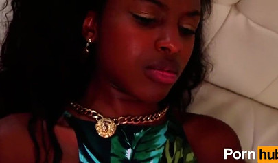 Naughty ebony babe Armani Monae gives blowjob and gets pounded by a white schlong