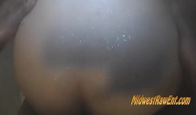 Amateur ebony penetrated by a massive black rod in both holes and sprayed with cum