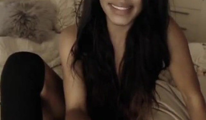 Stunning mix of ebony and Asian spreads her legs and masturbates for the webcam