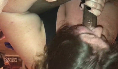 Brunette BBW teen sucks a huge black dick and makes it cum on her cute face