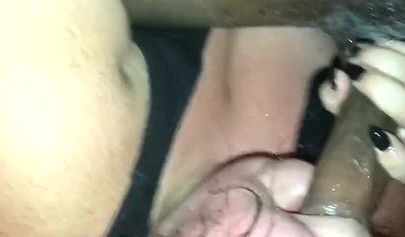 Brunette BBW teen sucks a huge black dick and makes it cum on her cute face