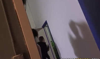 Skinny ebony with big tits is gangbanged before her cute face is covered in cum