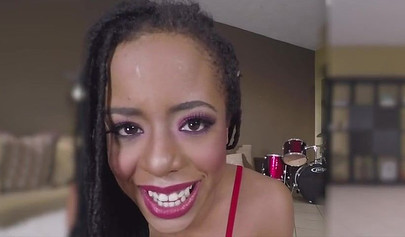 Petitte black girl is all smiles as she rides a fat boner after sucking it deep