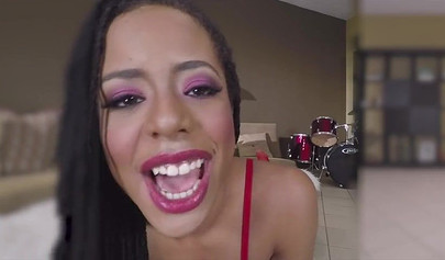 Petitte black girl is all smiles as she rides a fat boner after sucking it deep