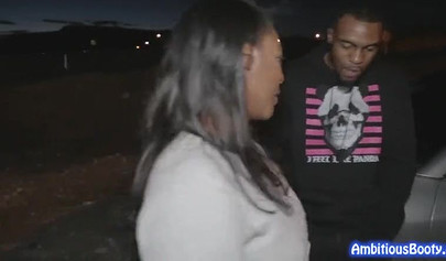 Busty black bitch makes his cock wet before inserting it in her tight wet pussy