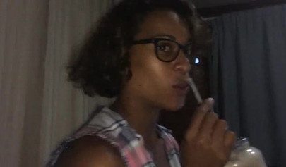 Nerdy ebony babe deserves to be fucked after performing a stunning blowjob