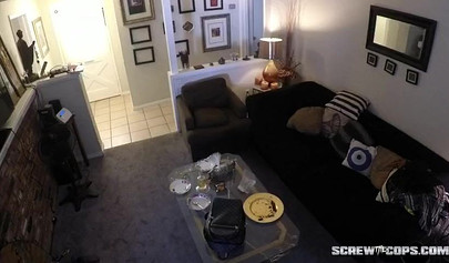 Dashing young ebony fucked by two big white cop cocks and sprayed with their loads