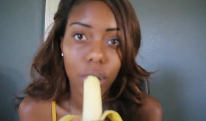 ASMR video of a beautiful black babe teasing you by sensually sucking on a banana