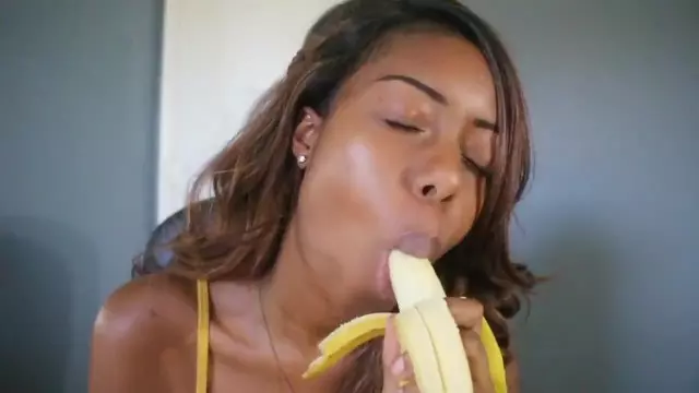 Girl Using Banana - ASMR video of a beautiful black babe teasing you by sensually sucking on a  banana
