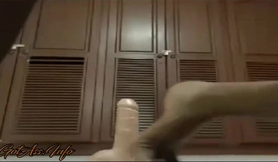 Stunning ebony with an amazing body rides a big dildo with a sex toy in her ass