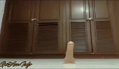 Stunning ebony with an amazing body rides a big dildo with a sex toy in her ass